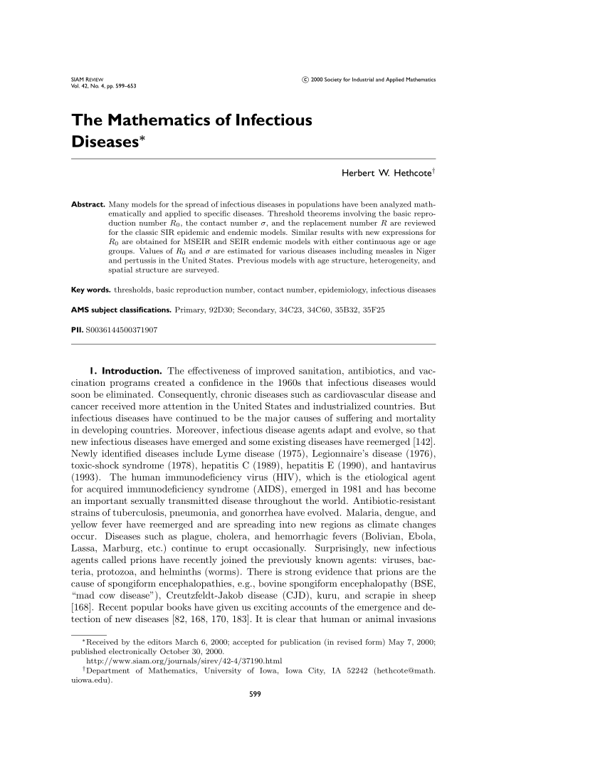 Pdf The Mathematics Of Infectious Diseases