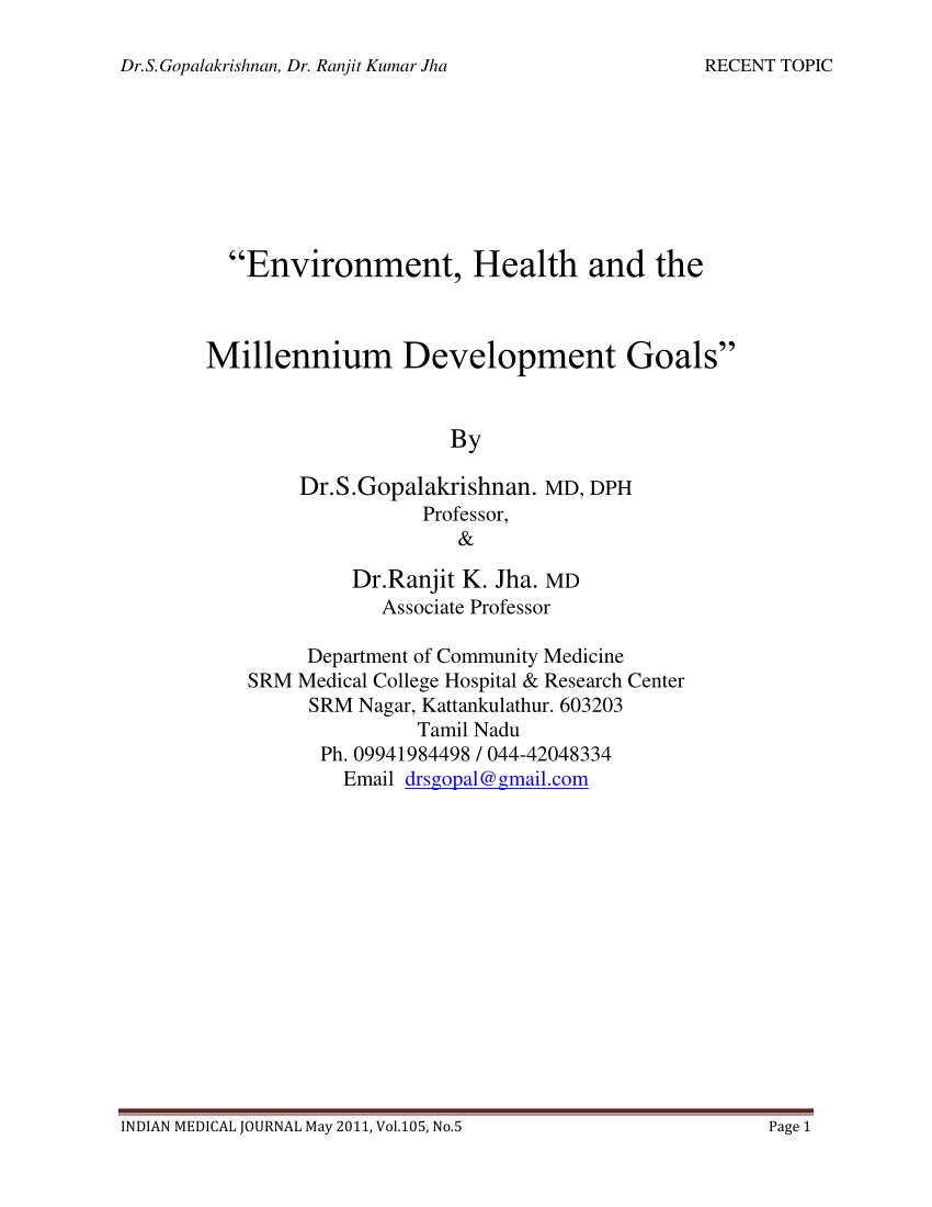 Pdf Environment Health And The Millennium Development Goals