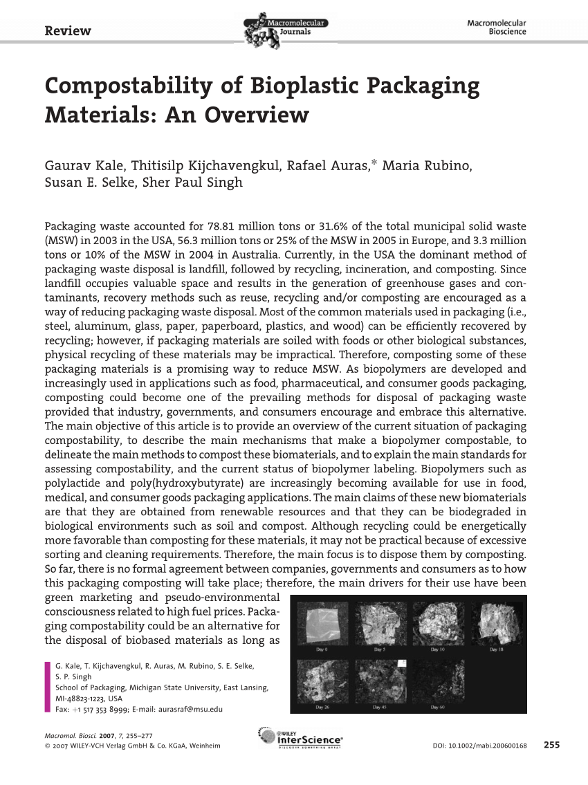 PDF Compostability of bioplastic packaging materials An overview