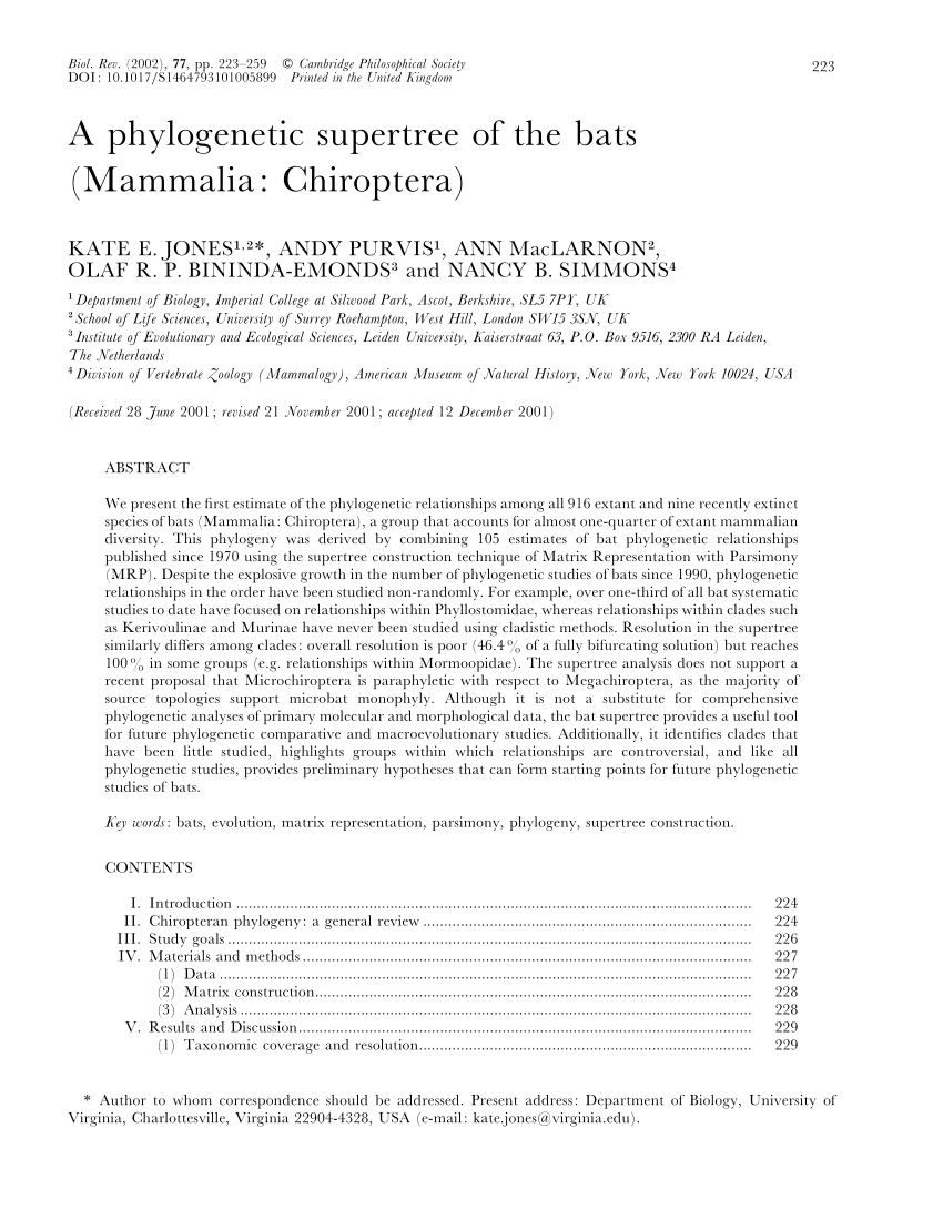 (PDF) A phylogenetic supertree of the bats (Mammalia: Chiroptera)