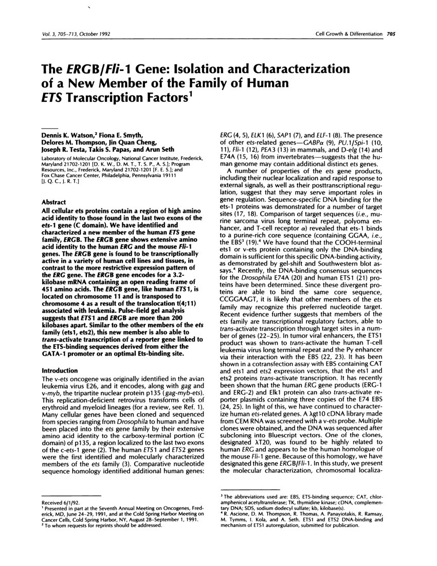 Pdf The Ergb Fli 1 Gene Isolation And Characterization Of A New Member Of The Family Of Human Ets Transcription Factors