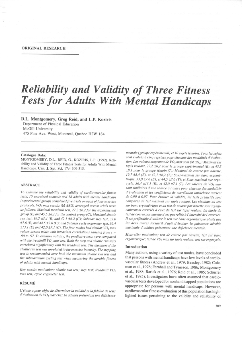 Pdf Reliability And Validity Of Three Fitness Tests For Adults