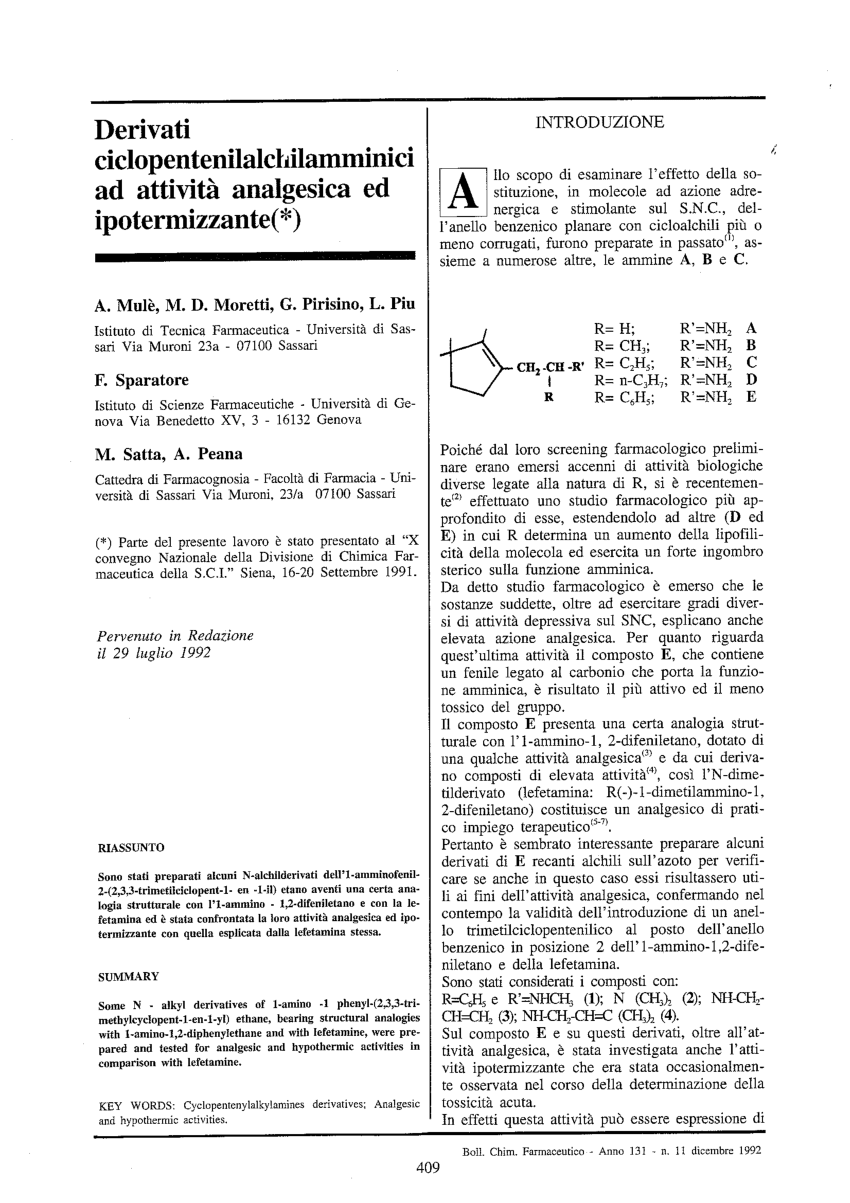 Pdf Cyclopentenylalkylamine Derivatives With Analgesic And Hypothermic Activity