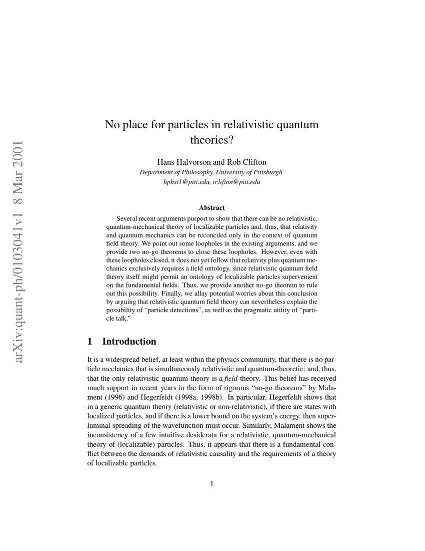 PDF) No Place for Particles in Relativistic Quantum Theories?