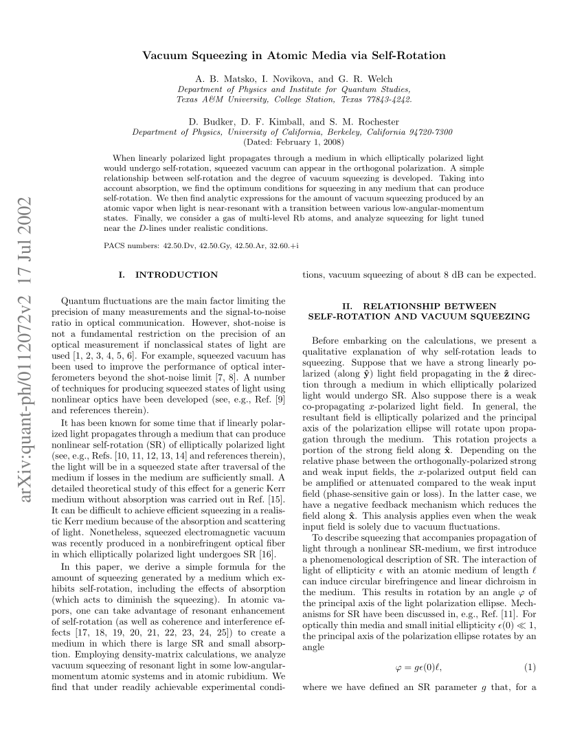 (PDF) Vacuum Squeezing in Atomic Media via Self-Rotation