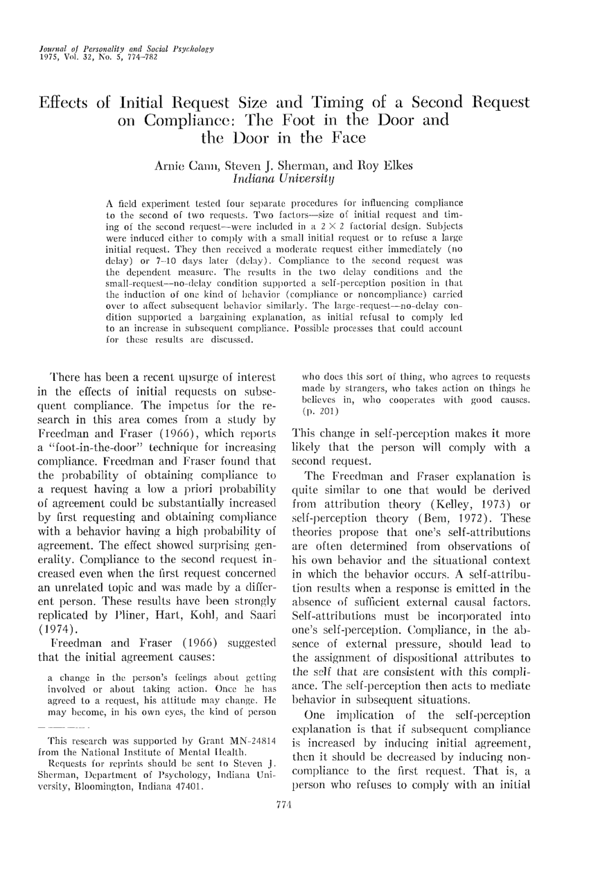 On Implementing The Door In The Face Compliance Technique In