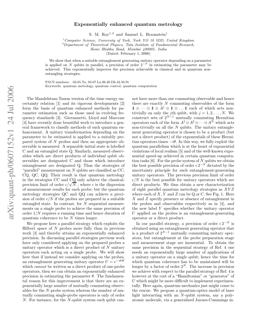 Pdf Exponentially Enhanced Quantum Metrology 5642