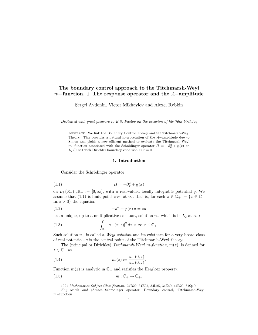 Pdf The Boundary Control Approach To The Titchmarsh Weyl M Function I The Response Operator And The A Amplitude