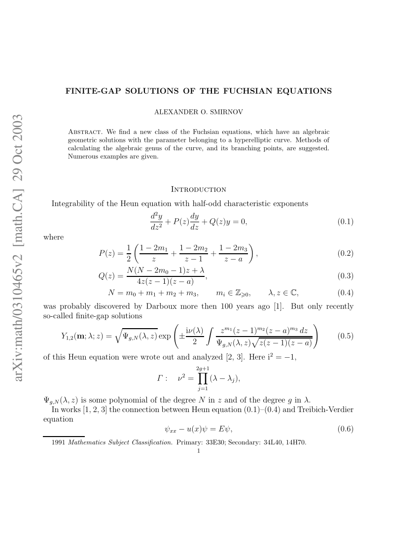 Pdf Finite Gap Solutions Of The Fuchsian Equations