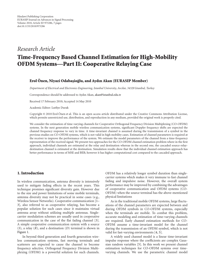 Pdf Time Frequency Based Channel Estimation For High Mobility Ofdm Systems Part Ii Cooperative Relaying Case