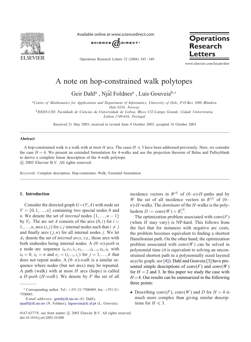 Pdf A Note On Hop Constrained Walk Polytopes