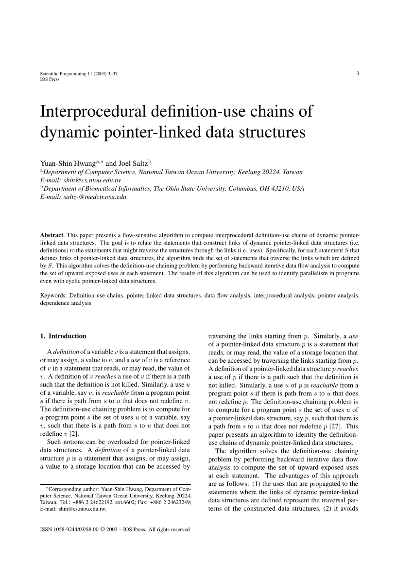 Pdf Interprocedural Definition Use Chains Of Dynamic Pointer Linked Data Structures