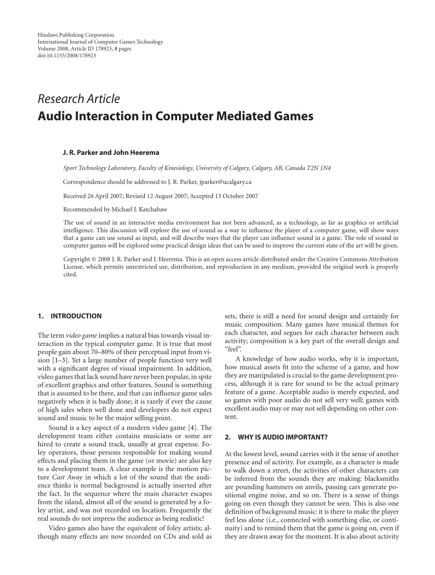 PDF) Audio Interaction in Computer Mediated Games