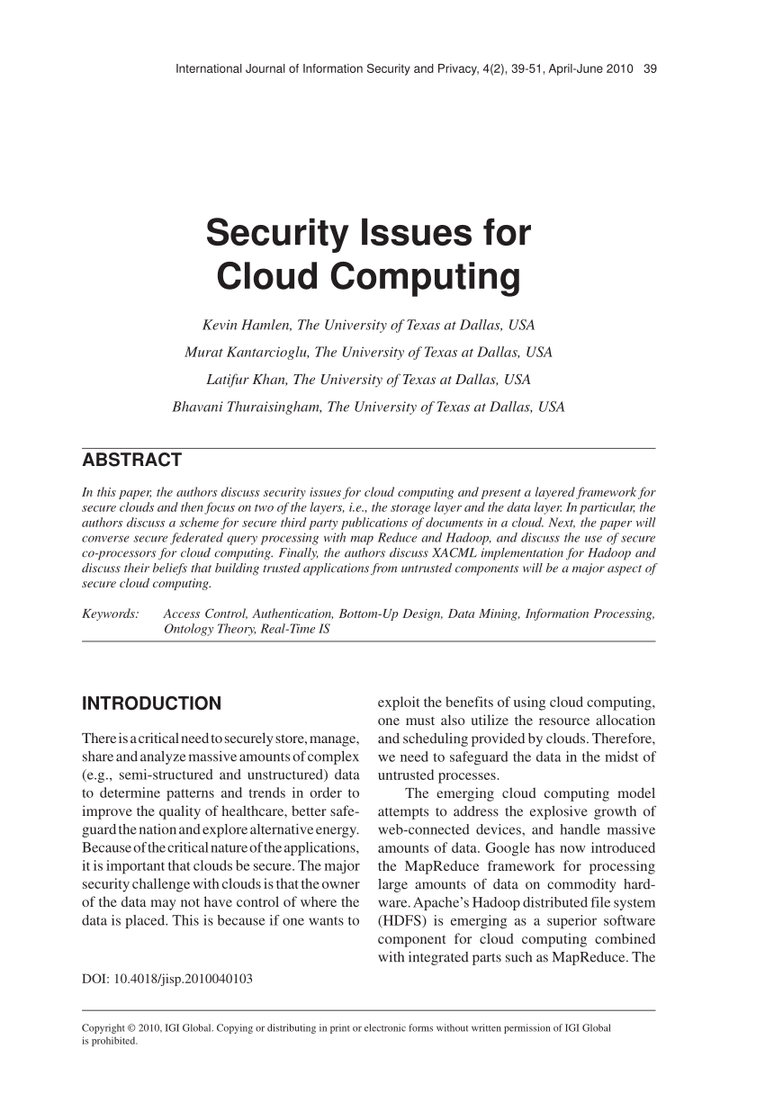 research paper on security issues in cloud computing