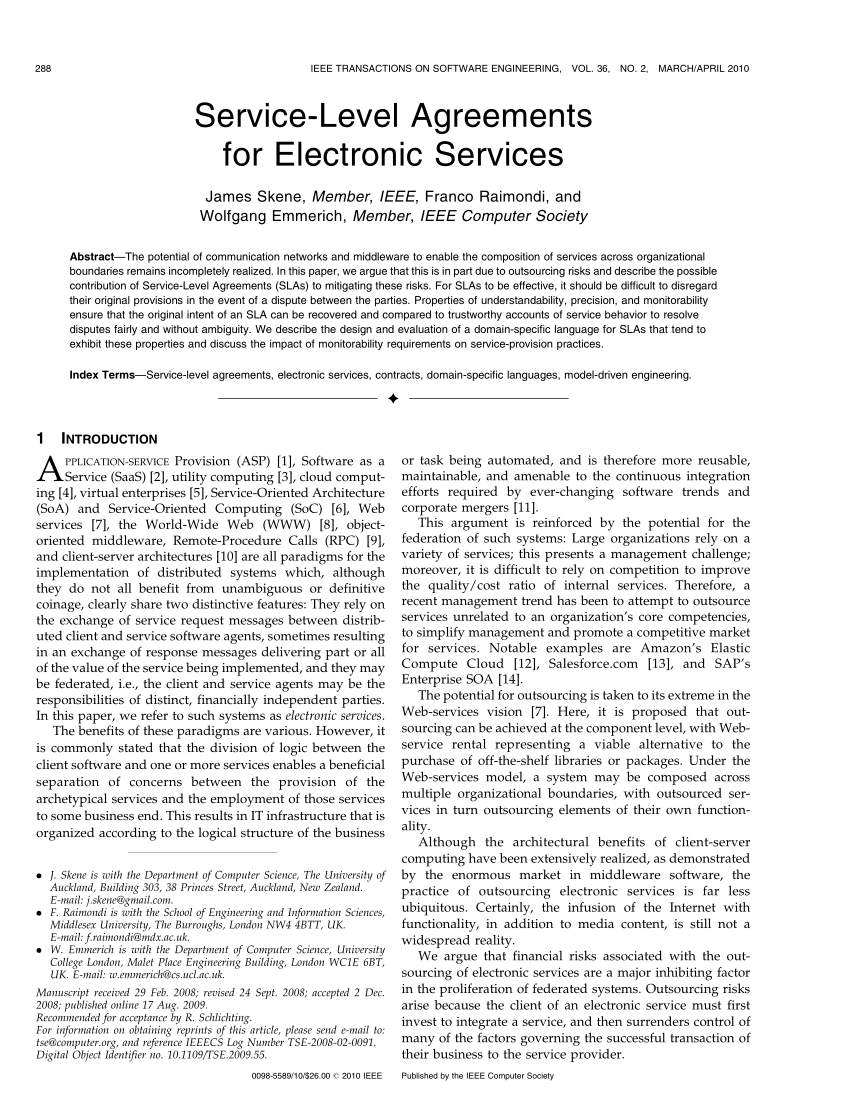 PDF) Service-Level Agreements for Electronic Services
