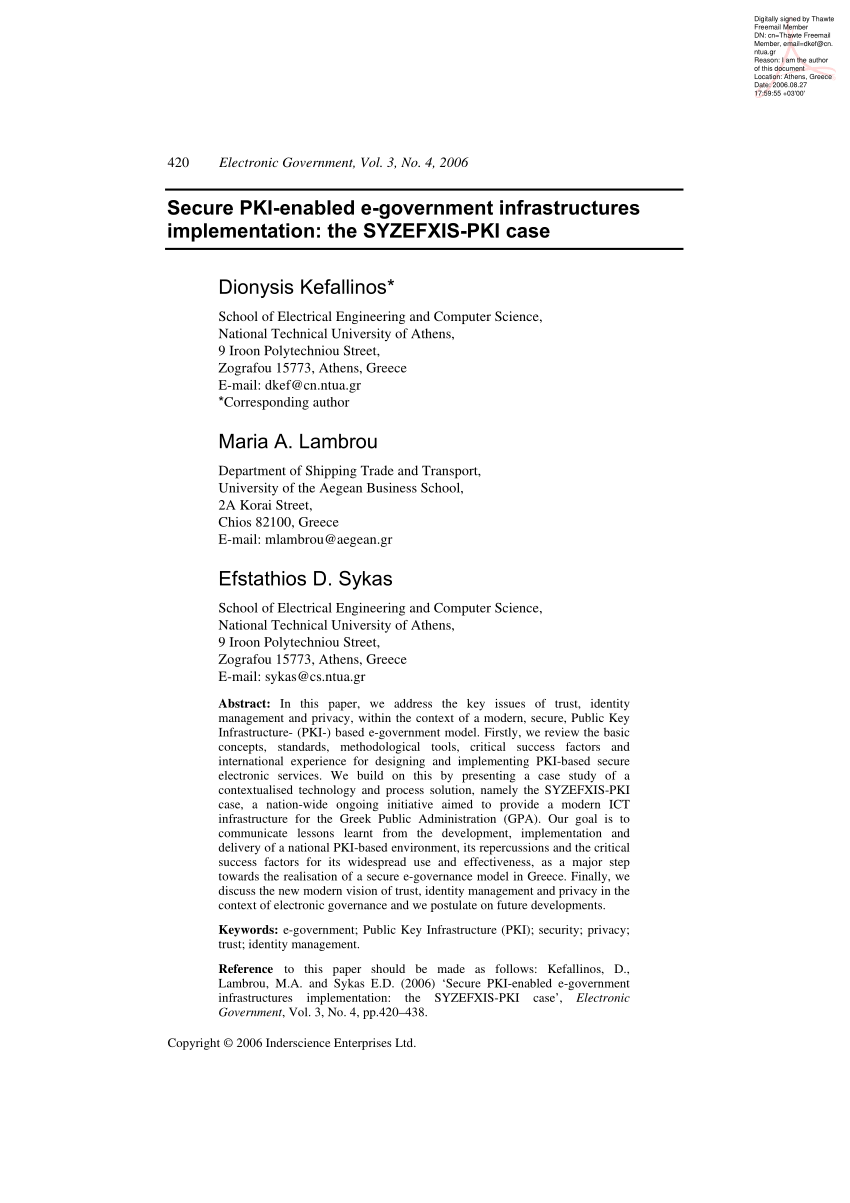 Pdf Secure Pki Enabled E Government Infrastructures - 