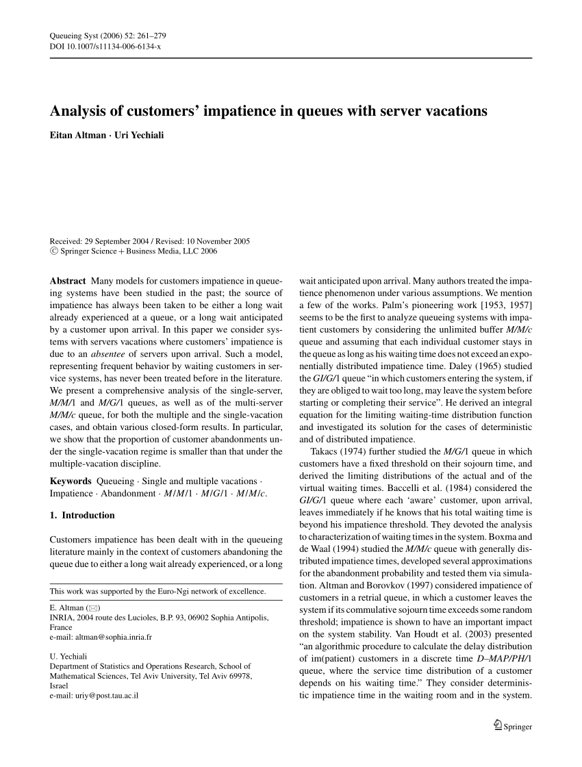 Pdf Analysis Of Customers Impatience In Queues With Server Vacations