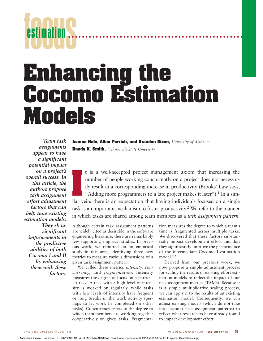 cocomo model impact on project management