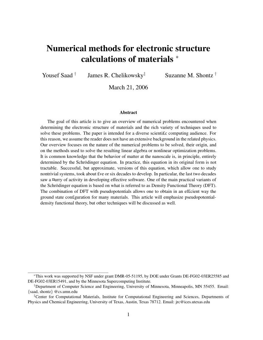 PDF) Numerical Methods for Electronic Structure Calculations of