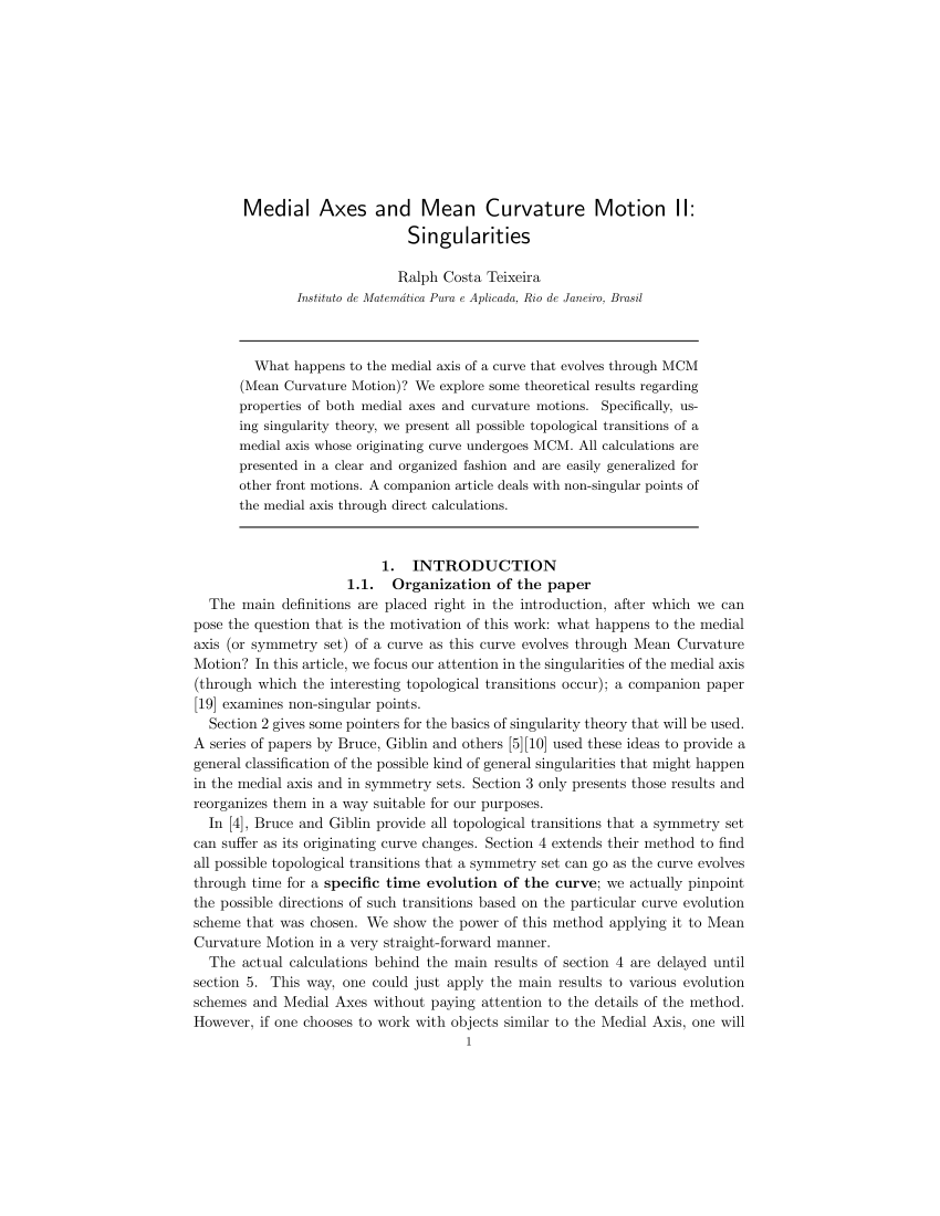 Pdf Medial Axes And Mean Curvature Motion Ii Singularities