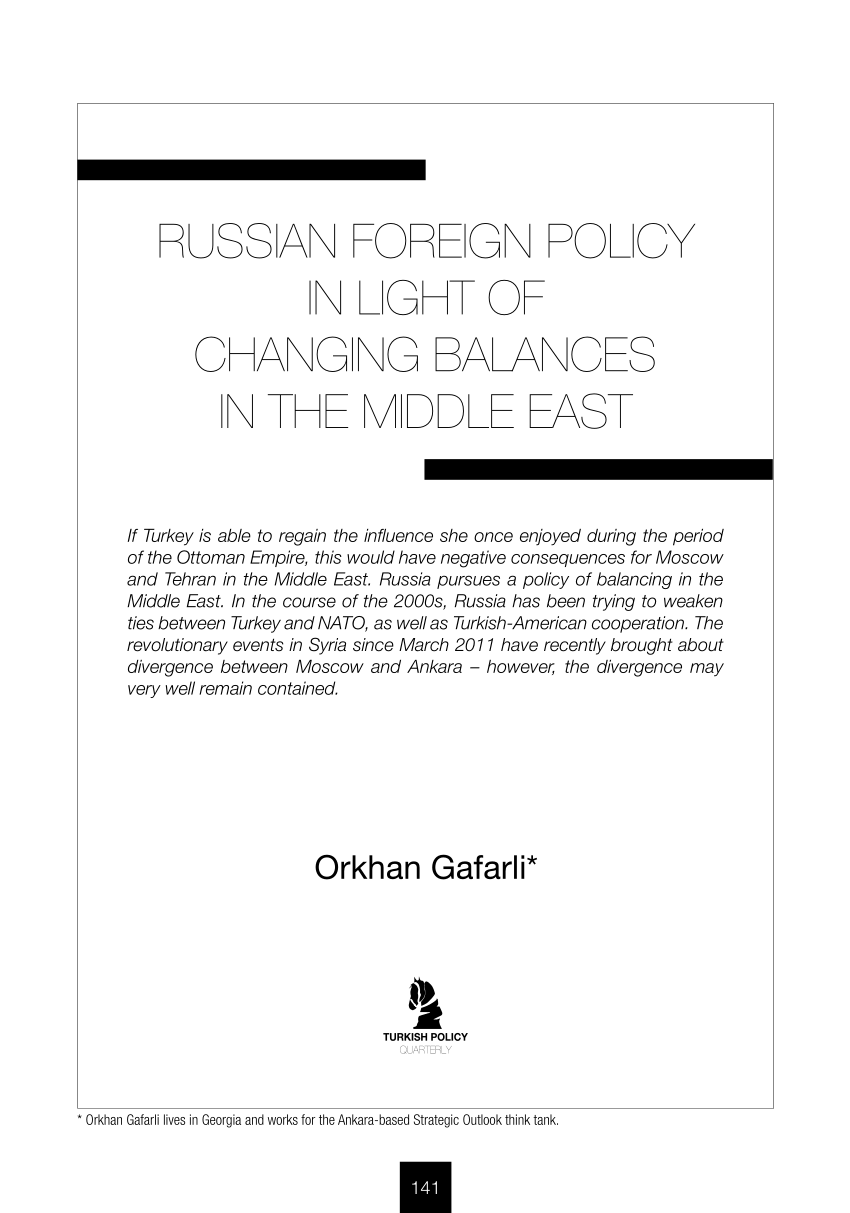 (PDF) Russian Foreign Policy in Light of Changing Balances in the