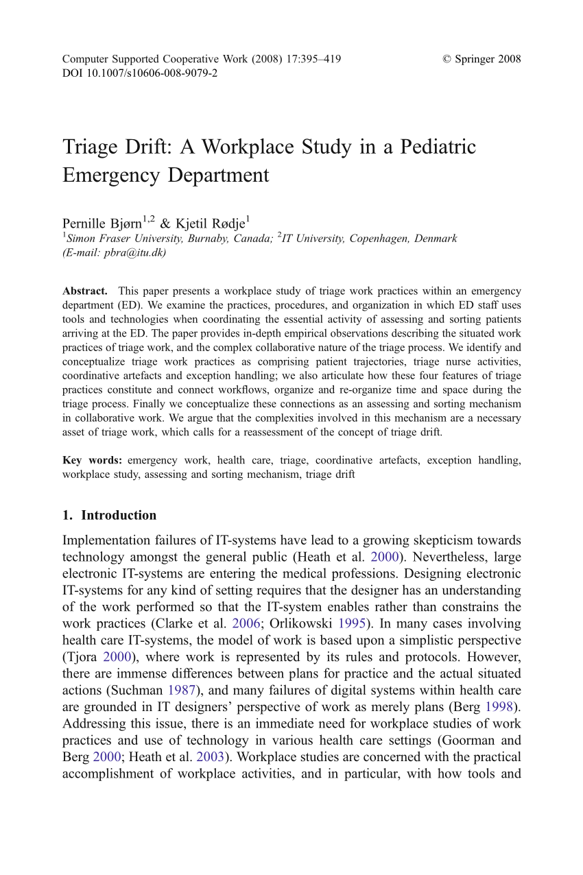 Pdf Triage Drift A Workplace Study In A Pediatric