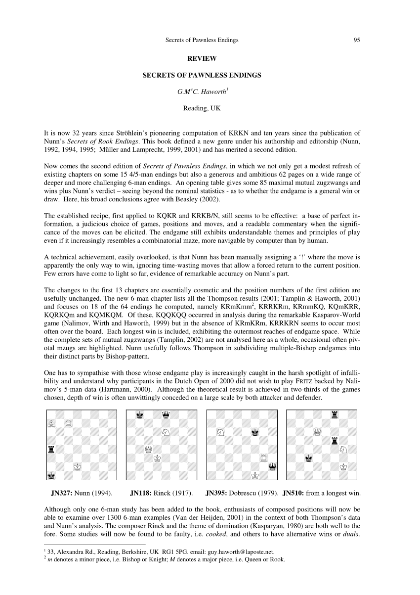 PDF) Chess endgames: data and strategy  John Tamplin and Guy Haworth 