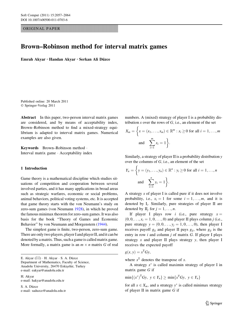 Pdf Brown Robinson Method For Interval Matrix Games