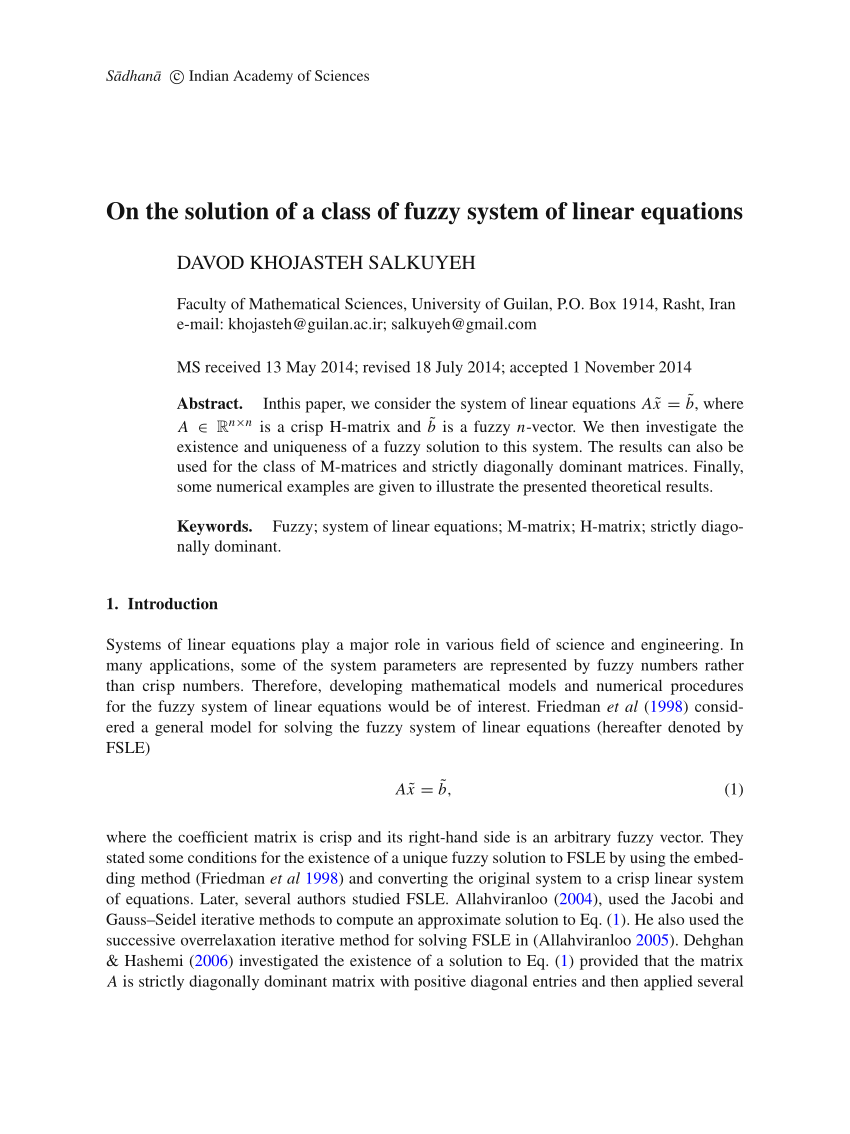 (PDF) On the solution of the fuzzy Sylvester matrix equation