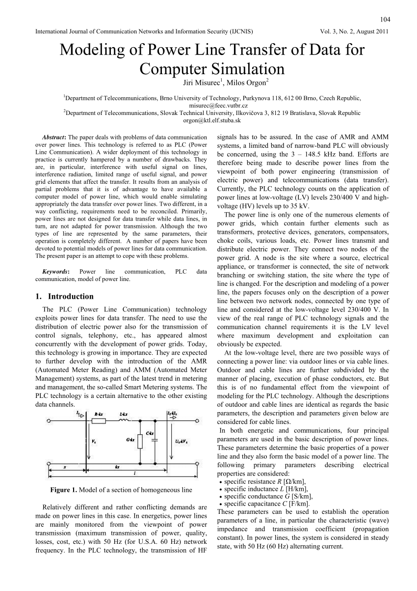 PDF) Modeling of Power Line Transfer of Data for Computer Simulation