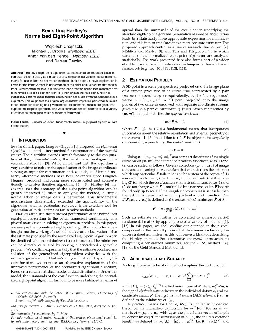 Pdf Revisiting Hartley S Normalized Eight Point Algorithm