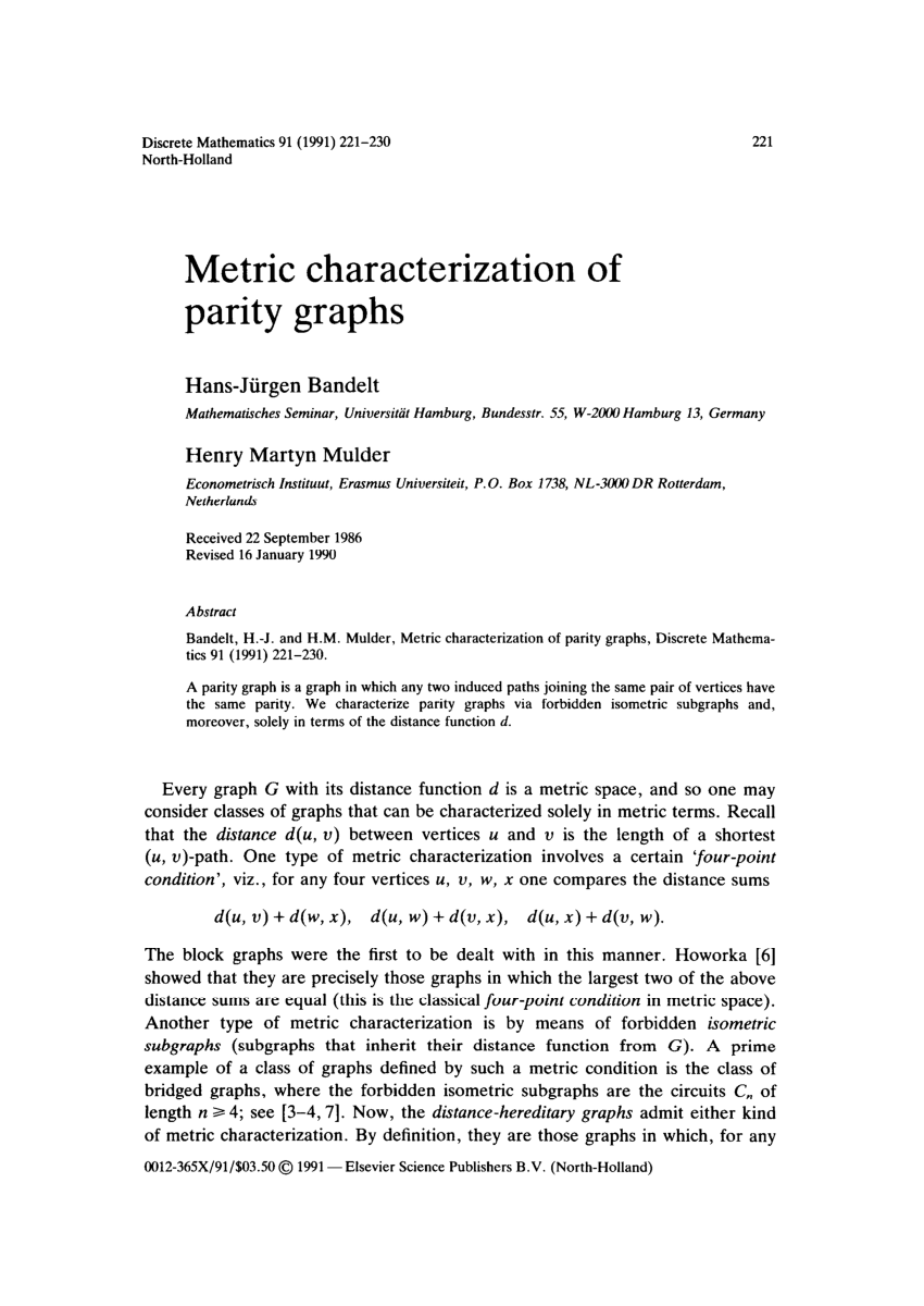 Pdf Metric Characterization Of Parity Graphs