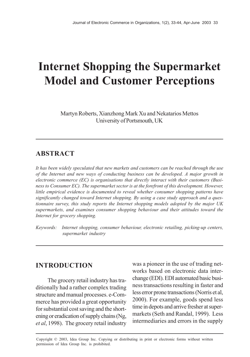 PDF Internet Shopping The Supermarket Model and Customer ...