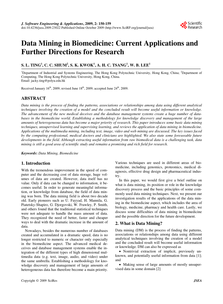 PDF) Data Mining in Biomedicine: Current Applications and Further