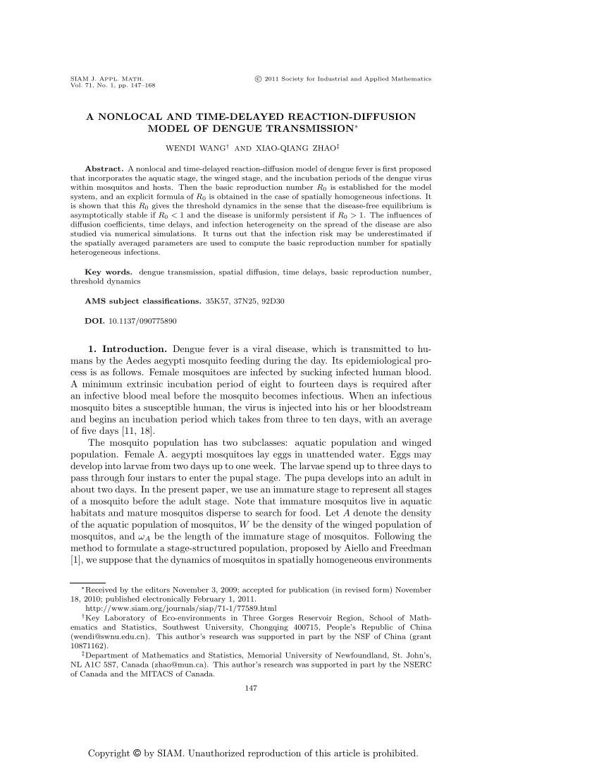 (PDF) A Nonlocal and Time-Delayed Reaction-Diffusion Model of Dengue ...