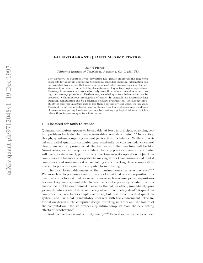 (PDF) Fault-tolerant quantum computation