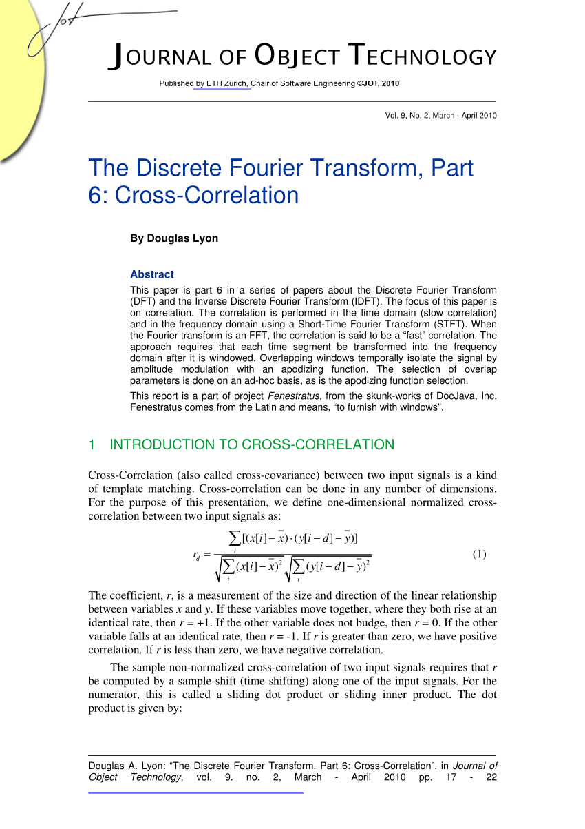 Pdf The Discrete Fourier Transform Part 6 Cross Correlation