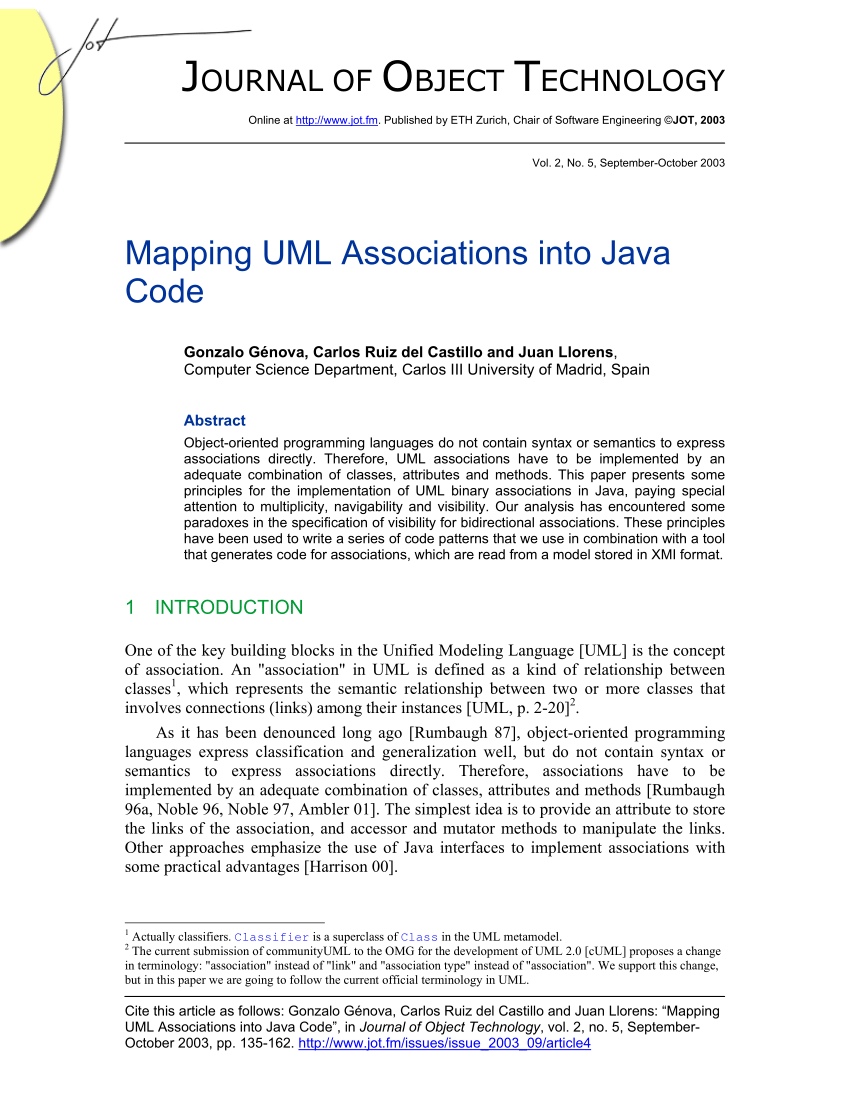 (PDF) Mapping UML Associations into Java Code