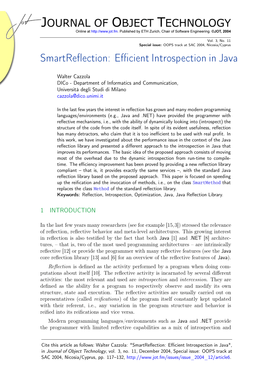 Pdf Smartreflection Efficient Introspection In Java