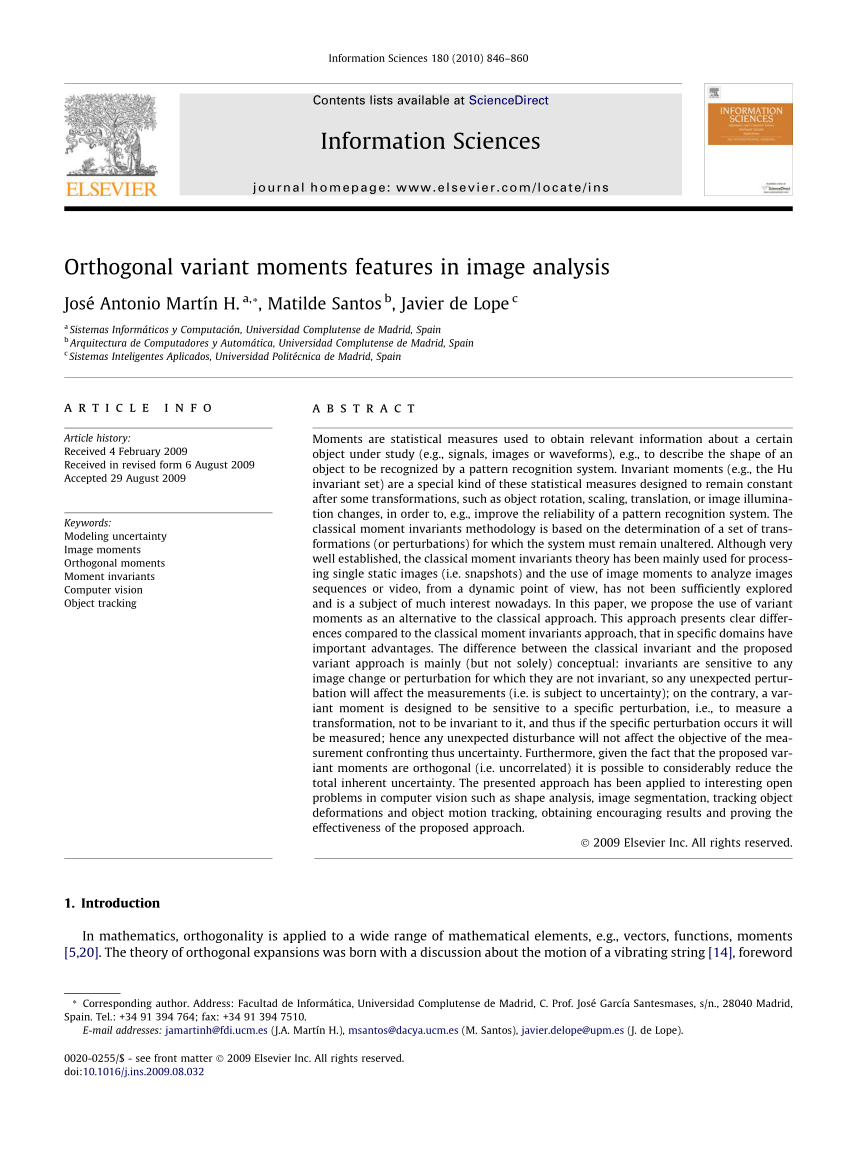 Pdf Orthogonal Variant Moments Features In Image Analysis