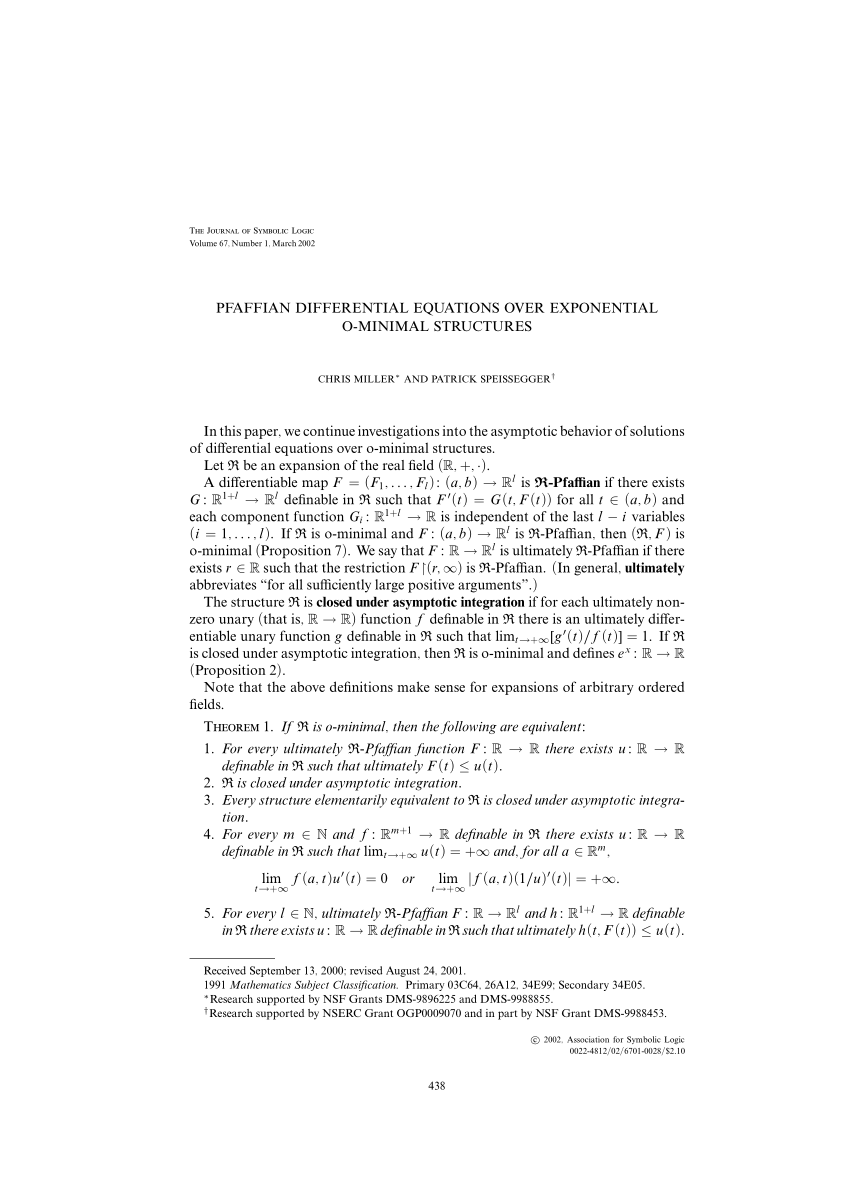 Pdf Pfaffian Differential Equations Over Exponential O Minimal Structures