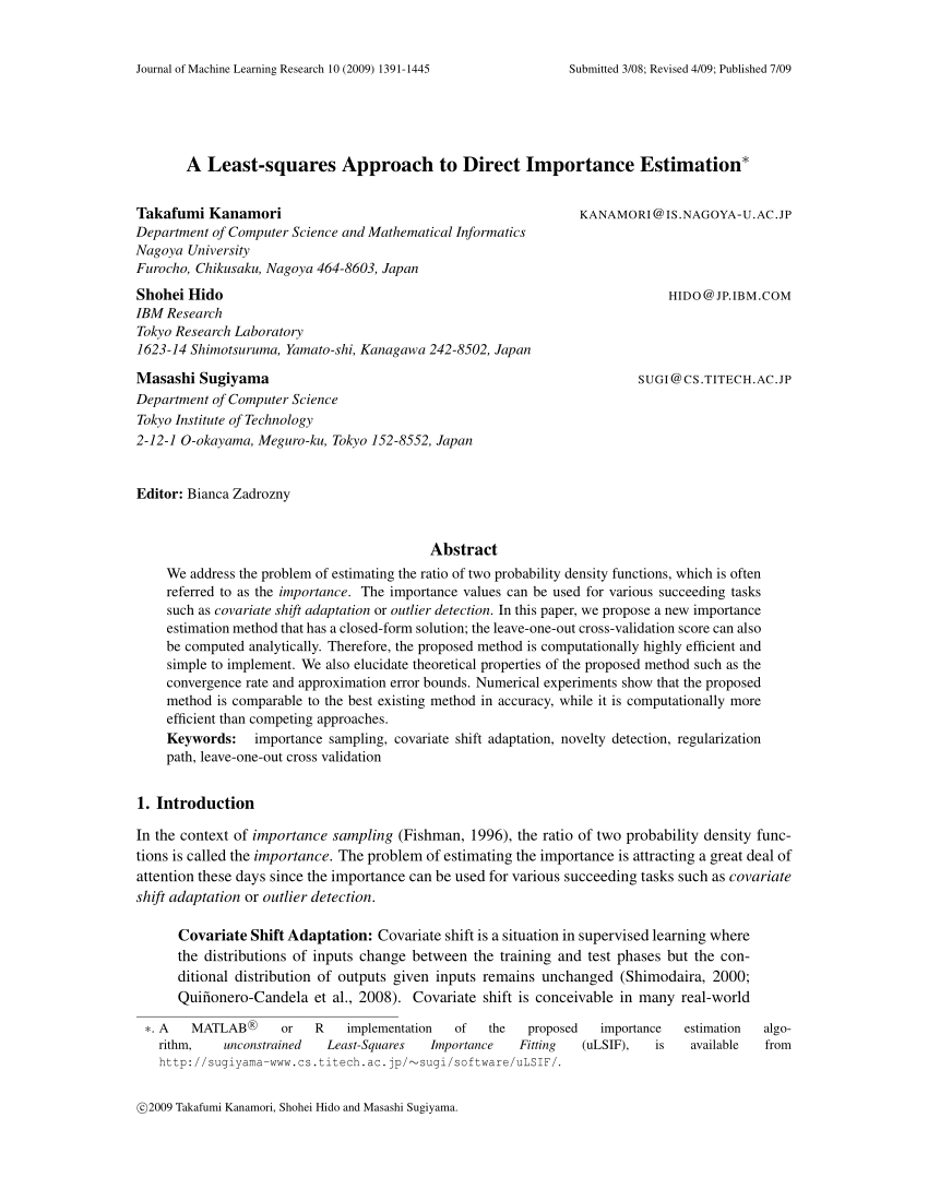 PDF) A Least-squares Approach to Direct Importance Estimation