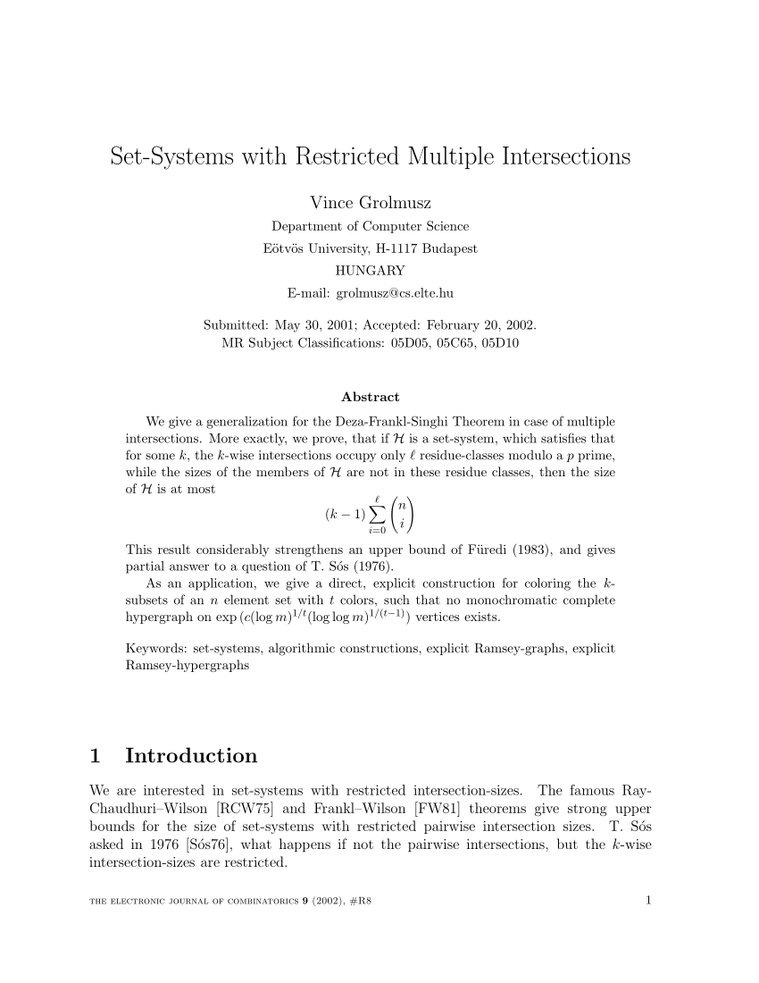 Pdf Set Systems With Restricted Multiple Intersections