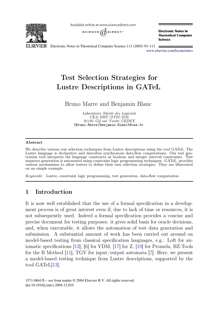 Pdf Test Selection Strategies For Lustre Descriptions In Gatel