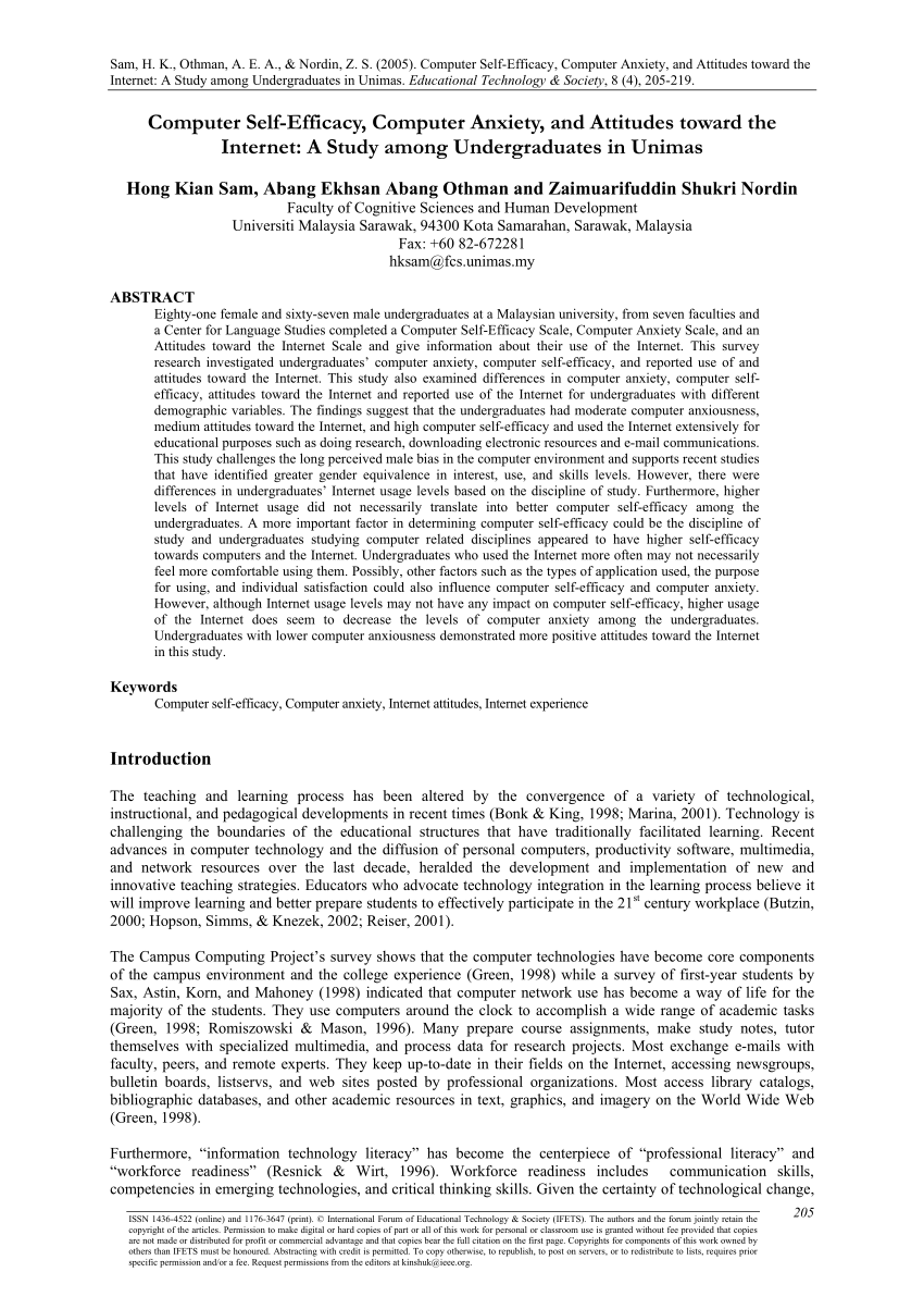 Pdf Computer Self Efficacy Computer Anxiety And Attitudes Toward The Internet A Study Among Undergraduates In Unimas