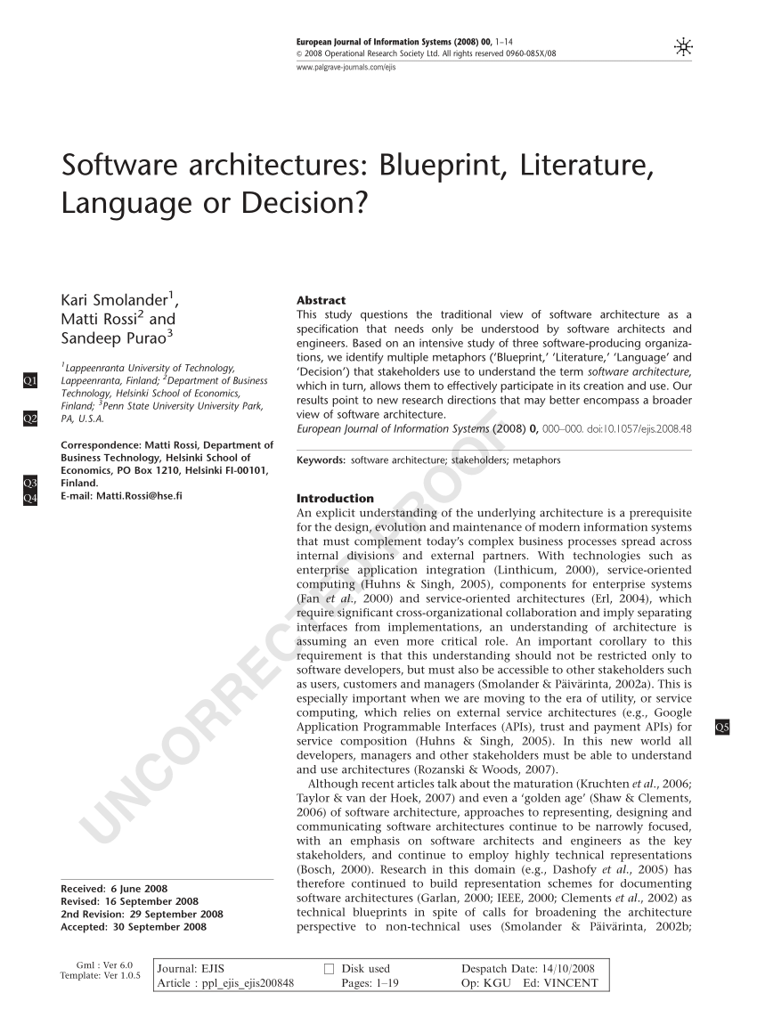 software architecture literature review