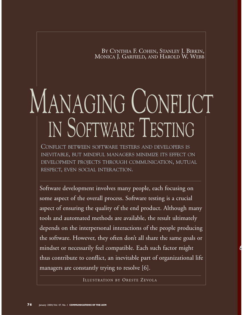 PDF) Managing Conflict in Software Testing: Lessons from the Field