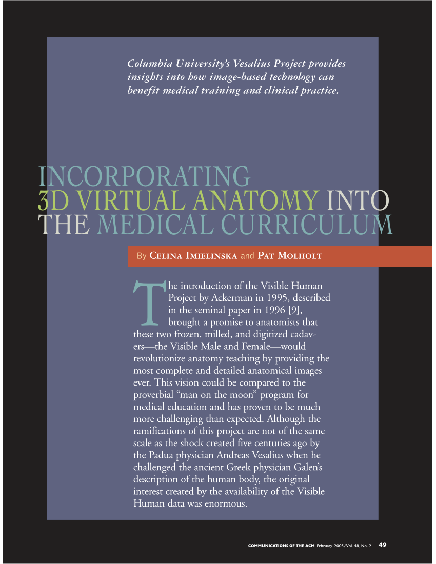 (PDF) Incorporating 3D virtual anatomy into the medical curriculum