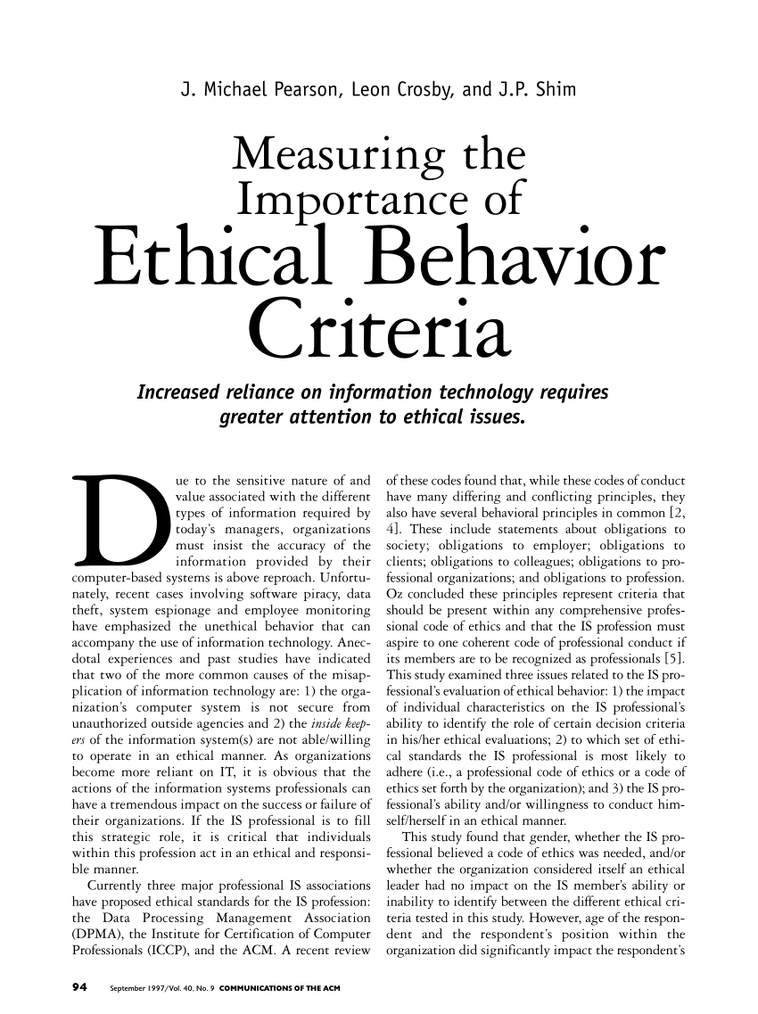 ethical behavior essay
