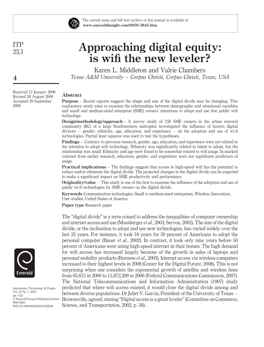 Pdf Approaching Digital Equity Is Wifi The New Leveler